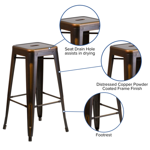 Copper |#| 30inch High Backless Distressed Copper Metal Indoor-Outdoor Barstool - Patio Chair