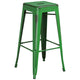 Green |#| 30inch High Backless Distressed Green Metal Indoor-Outdoor Barstool - Patio Chair