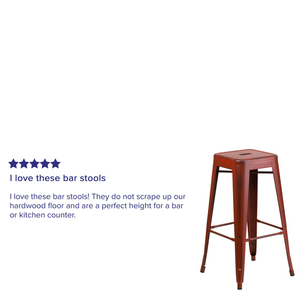 Kelly Red |#| 30inch High Backless Distressed Red Metal Indoor-Outdoor Barstool - Patio Chair