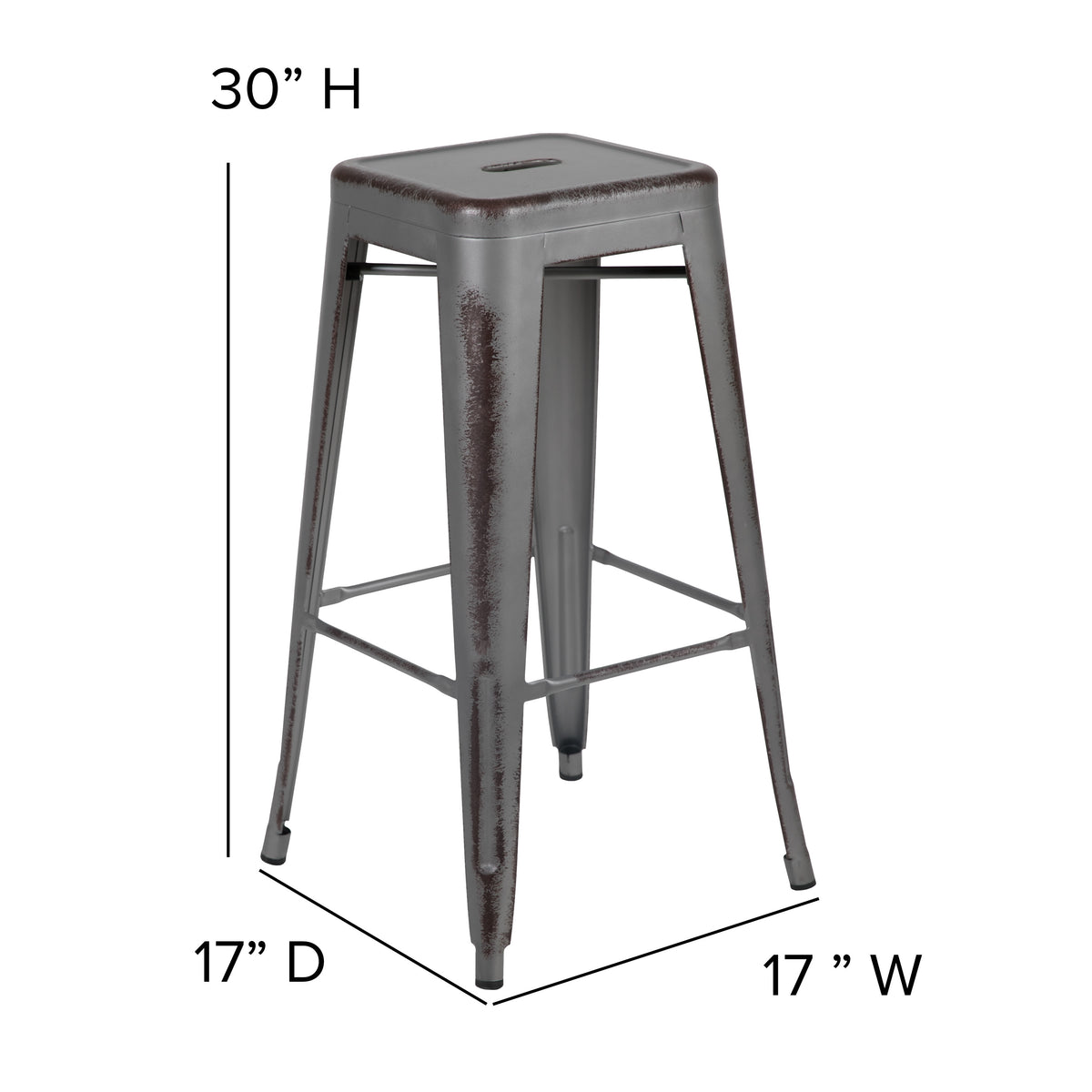 Silver Gray |#| 30inchH Backless Distressed Silver Gray Metal Indoor-Outdoor Dining Barstool