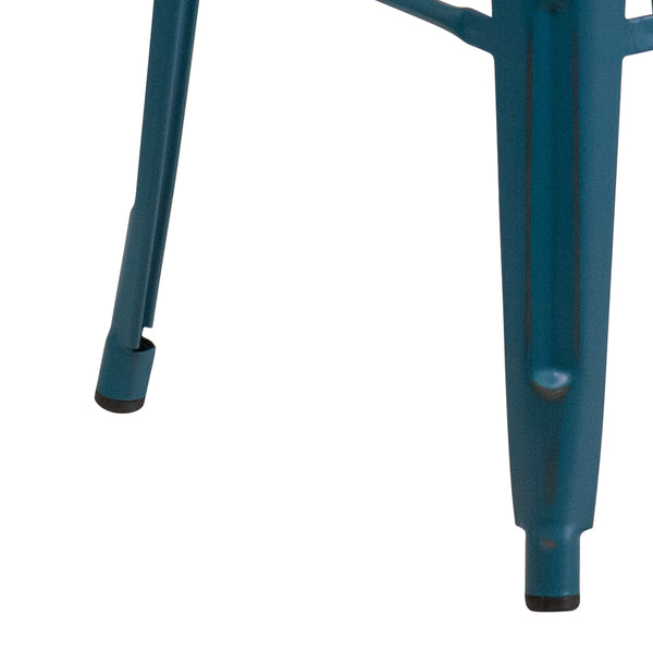 Antique Blue |#| 30inch High Backless Distressed Antique Blue Metal Indoor-Outdoor Barstool - Patio