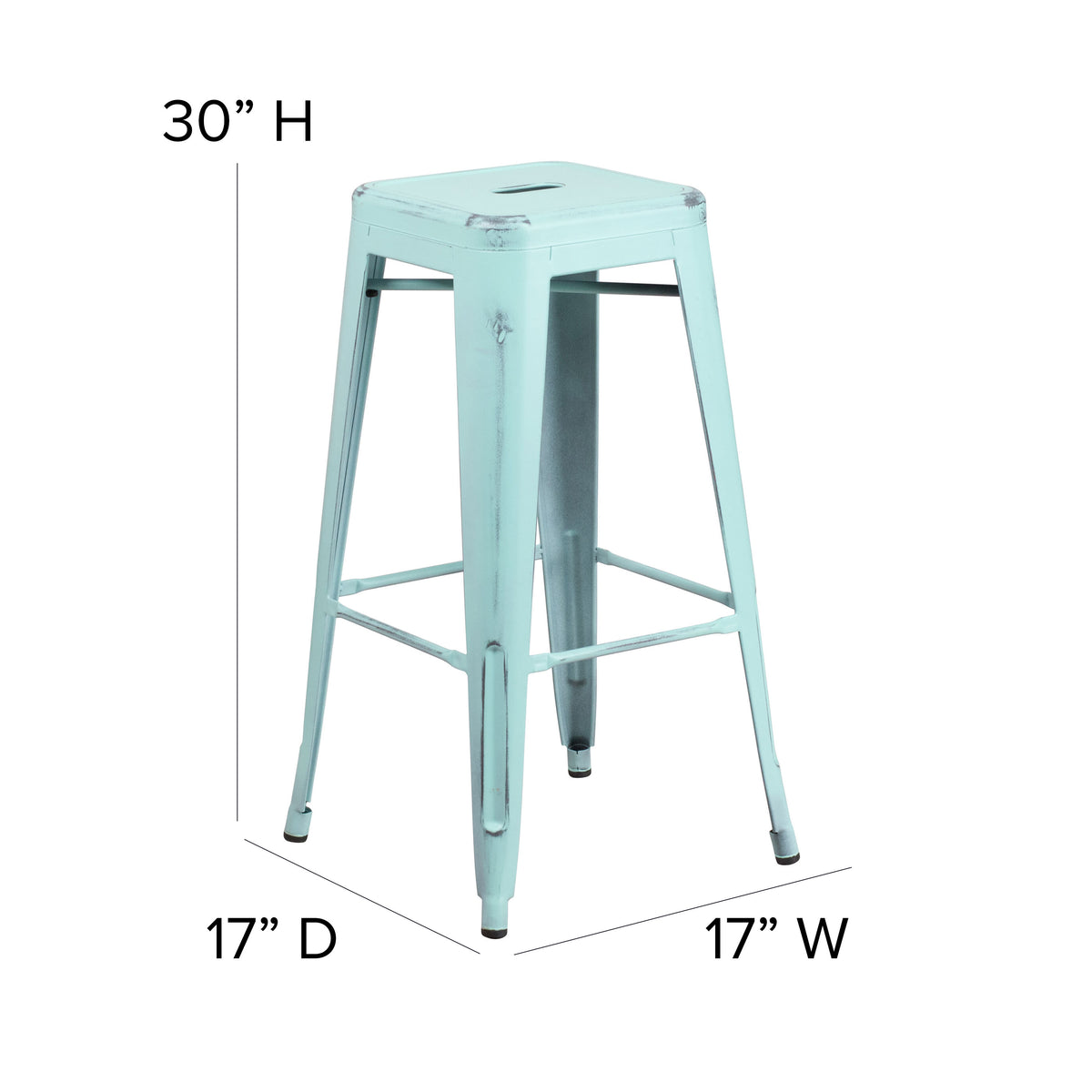 Green-Blue |#| 30inch High Backless Distressed Green-Blue Metal Indoor-Outdoor Barstool - Patio