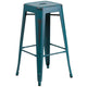 Kelly Blue-Teal |#| 30inch High Backless Distressed Blue-Teal Metal Indoor-Outdoor Barstool - Patio