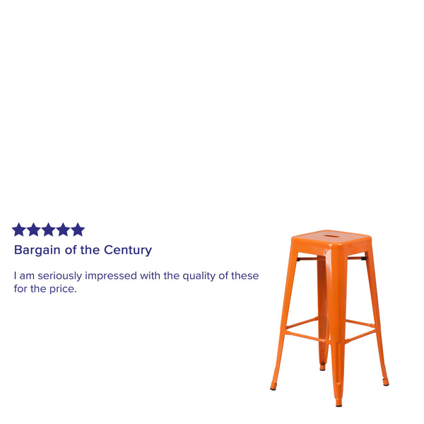 Orange |#| Commercial Grade 30inchH Backless Orange Metal Indoor-Outdoor Barstool, Square