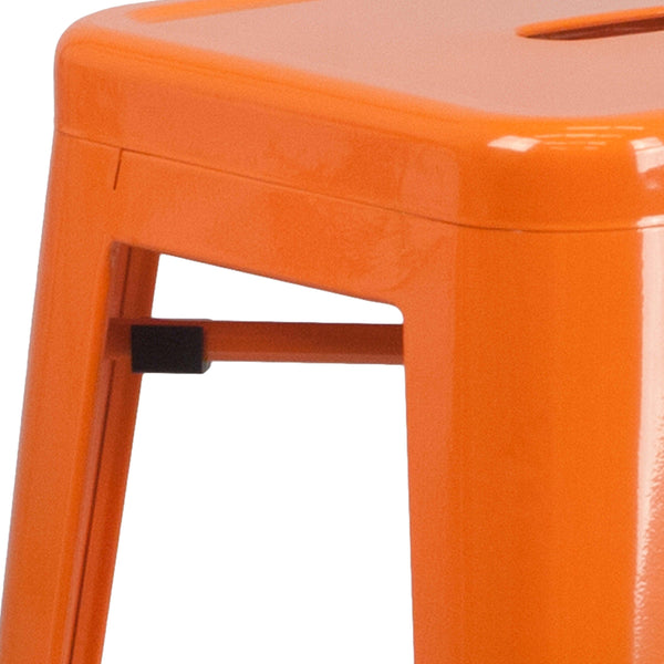 Orange |#| Commercial Grade 30inchH Backless Orange Metal Indoor-Outdoor Barstool, Square