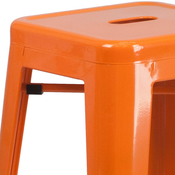 Orange |#| Commercial Grade 30inchH Backless Orange Metal Indoor-Outdoor Barstool, Square