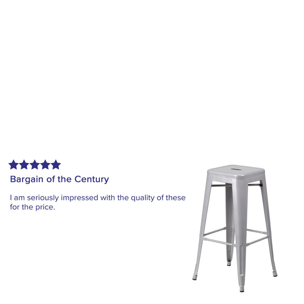 Silver |#| Commercial Grade 30inchH Backless Silver Metal Indoor-Outdoor Barstool, Square