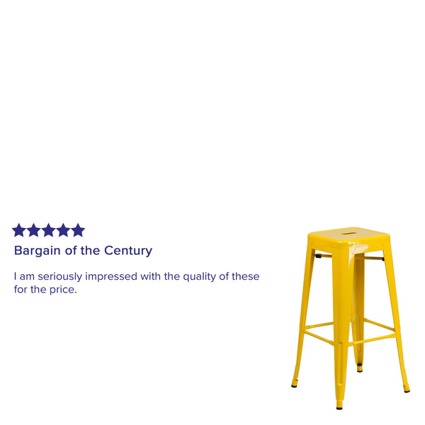 Yellow |#| Commercial Grade 30inchH Backless Yellow Metal Indoor-Outdoor Barstool, Square