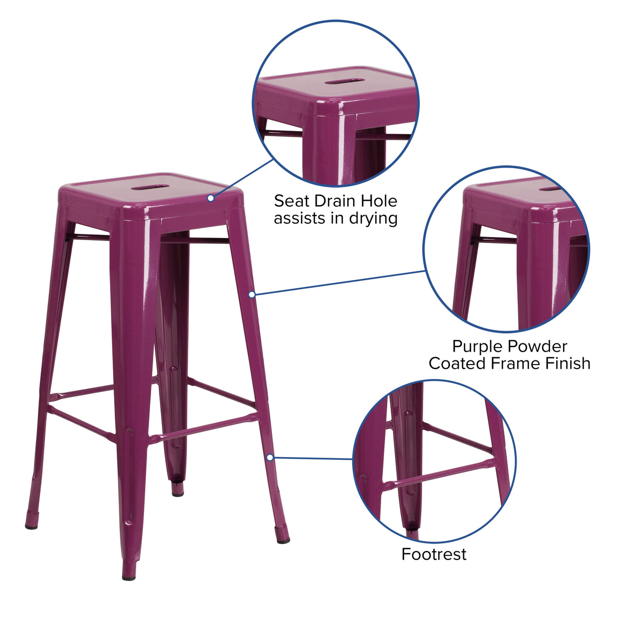 Purple |#| 30inch High Backless Purple Indoor-Outdoor Barstool - Patio Chair