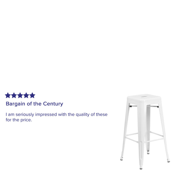 White |#| Commercial Grade 30inchH Backless White Metal Indoor-Outdoor Barstool, Square