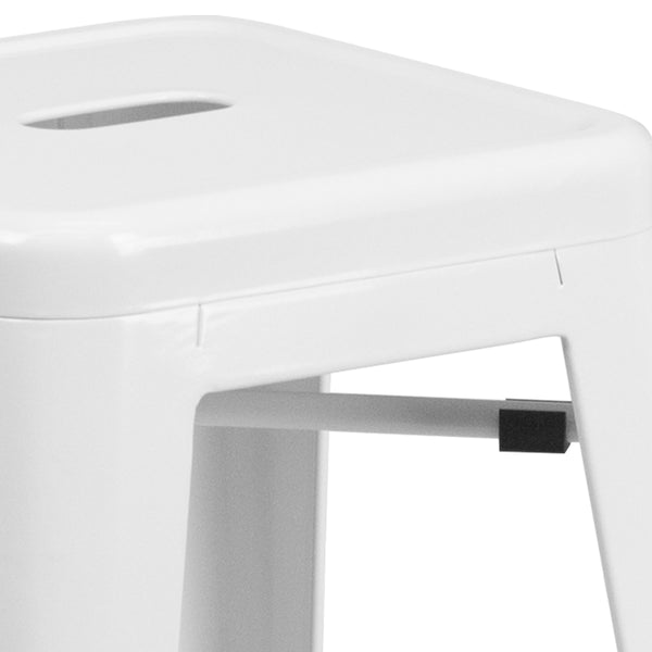 White |#| Commercial Grade 30inchH Backless White Metal Indoor-Outdoor Barstool, Square