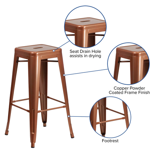 Copper |#| 30inch High Backless Copper Indoor-Outdoor Barstool - Patio Chair