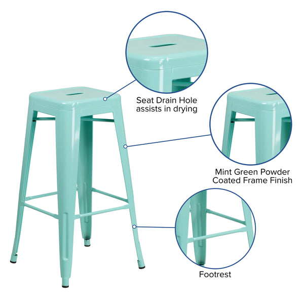 Mint Green |#| 30inch High Backless Mint Green Indoor-Outdoor Barstool - Patio Chair