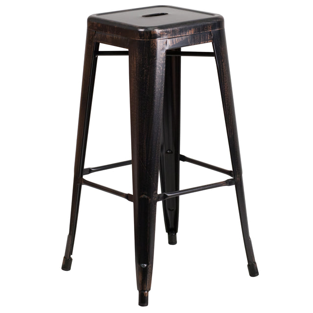 Commercial Grade 30" High Backless Metal Indoor-Outdoor Barstool with Square Seat - View 1
