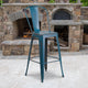 Antique Blue |#| 30inch High Distressed Antique Blue Metal Indoor-Outdoor Barstool with Back