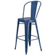 Antique Blue |#| 30inch High Distressed Antique Blue Metal Indoor-Outdoor Barstool with Back