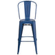 Antique Blue |#| 30inch High Distressed Antique Blue Metal Indoor-Outdoor Barstool with Back