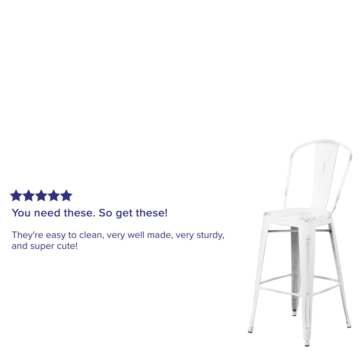 White |#| 30inch High Distressed White Metal Indoor-Outdoor Barstool with Back