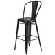 Black |#| 30inch High Distressed Black Metal Indoor-Outdoor Barstool with Back