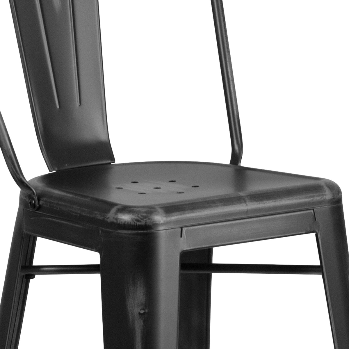 Black |#| 30inch High Distressed Black Metal Indoor-Outdoor Barstool with Back