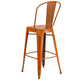 Orange |#| 30inch High Distressed Orange Metal Indoor-Outdoor Barstool with Back