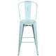 Green-Blue |#| 30inch High Distressed Green-Blue Metal Indoor-Outdoor Barstool with Back