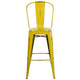 Yellow |#| 30inch High Distressed Yellow Metal Indoor-Outdoor Barstool with Back