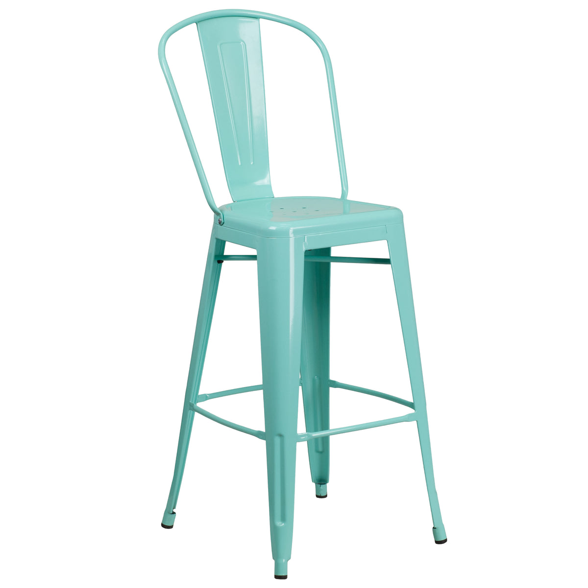 Mint Green |#| 30inch High Mint Green Metal Indoor-Outdoor Barstool with Back