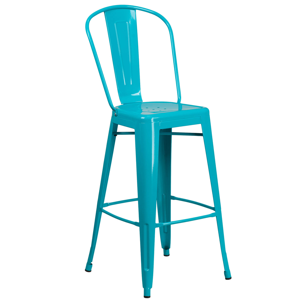 Crystal Teal-Blue |#| 30inch High Crystal Teal-Blue Metal Indoor-Outdoor Barstool with Back