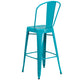 Crystal Teal-Blue |#| 30inch High Crystal Teal-Blue Metal Indoor-Outdoor Barstool with Back