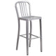 Silver |#| 30inch High Silver Metal Indoor-Outdoor Barstool with Vertical Slat Back