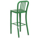 Green |#| 30inch High Green Metal Indoor-Outdoor Barstool with Vertical Slat Back