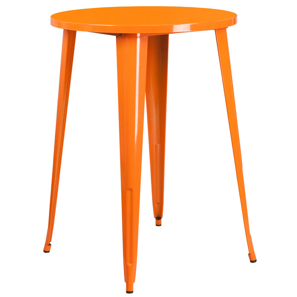 Orange |#| 30inch Round Orange Metal Indoor-Outdoor Bar Height Table - Industrial Table