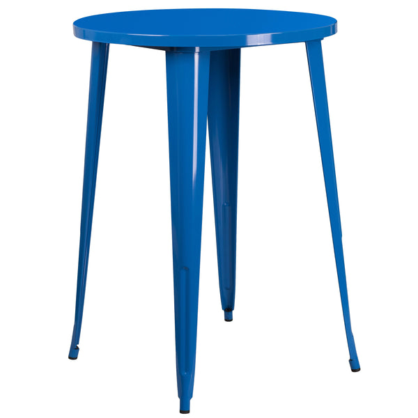 Blue |#| 30inch Round Blue Metal Indoor-Outdoor Bar Height Table - Industrial Table