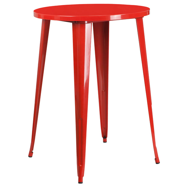 Red |#| 30inch Round Red Metal Indoor-Outdoor Bar Height Table - Industrial Table