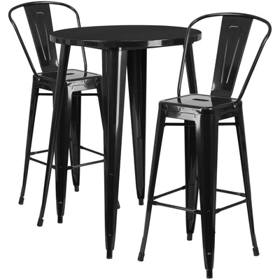 Commercial Grade 30" Round Metal Indoor-Outdoor Bar Table Set with 2 Cafe Stools - View 1