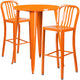 Orange |#| 30inch Round Orange Metal Indoor-Outdoor Bar Table Set with 2 Slat Back Stools