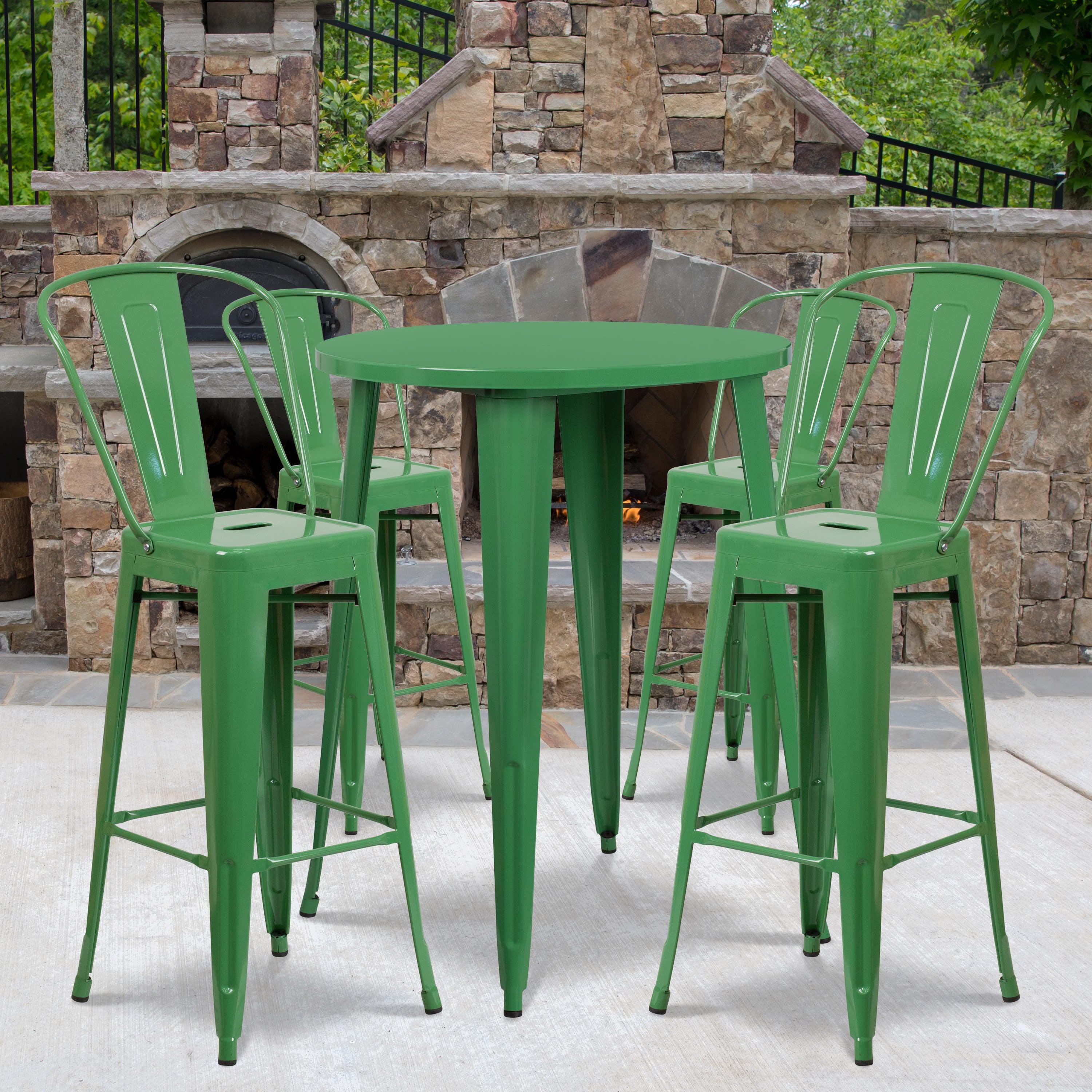 Green metal table and chairs shop