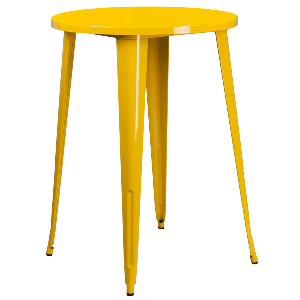 Yellow |#| 30inch Round Yellow Metal Indoor-Outdoor Bar Table Set with 4 Cafe Stools