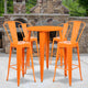 Orange |#| 30inch Round Orange Metal Indoor-Outdoor Bar Table Set with 4 Cafe Stools