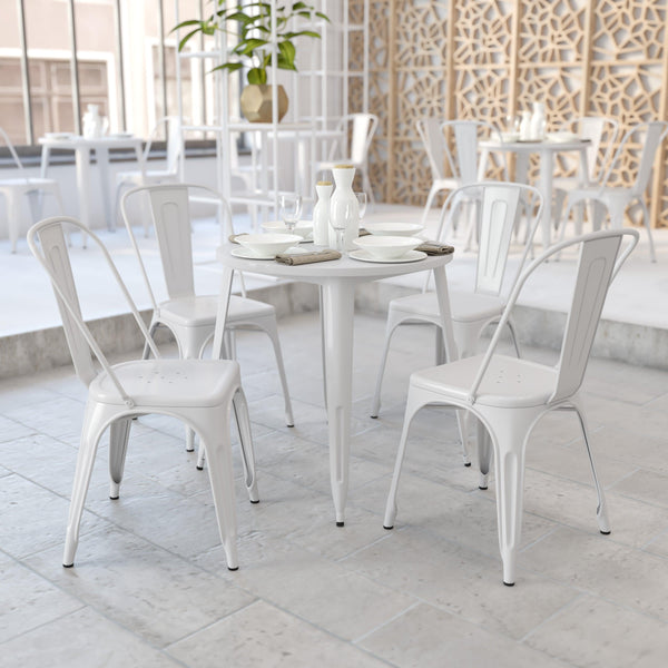 White |#| 30inch Round White Metal Indoor-Outdoor Table - Restaurant Furniture