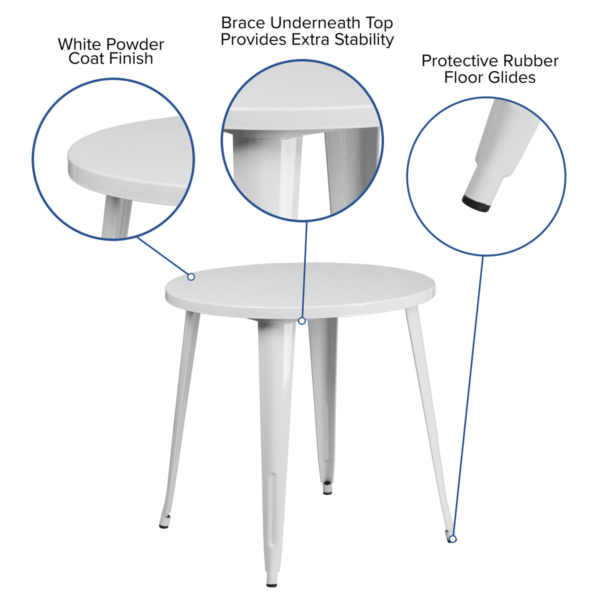 White |#| 30inch Round White Metal Indoor-Outdoor Table - Restaurant Furniture