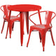 Red |#| 30inch Round Red Metal Indoor-Outdoor Table Set with 2 Arm Chairs