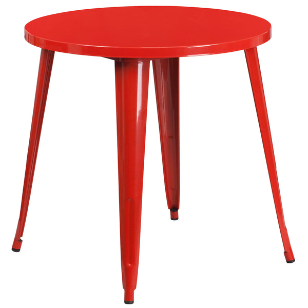 Red |#| 30inch Round Red Metal Indoor-Outdoor Table Set with 2 Arm Chairs