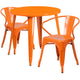 Orange |#| 30inch Round Orange Metal Indoor-Outdoor Table Set with 2 Arm Chairs