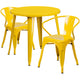 Yellow |#| 30inch Round Yellow Metal Indoor-Outdoor Table Set with 2 Arm Chairs