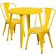 Yellow |#| 30inch Round Yellow Metal Indoor-Outdoor Table Set with 2 Cafe Chairs
