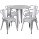 Silver |#| 30inch Round Silver Metal Indoor-Outdoor Table Set with 4 Arm Chairs