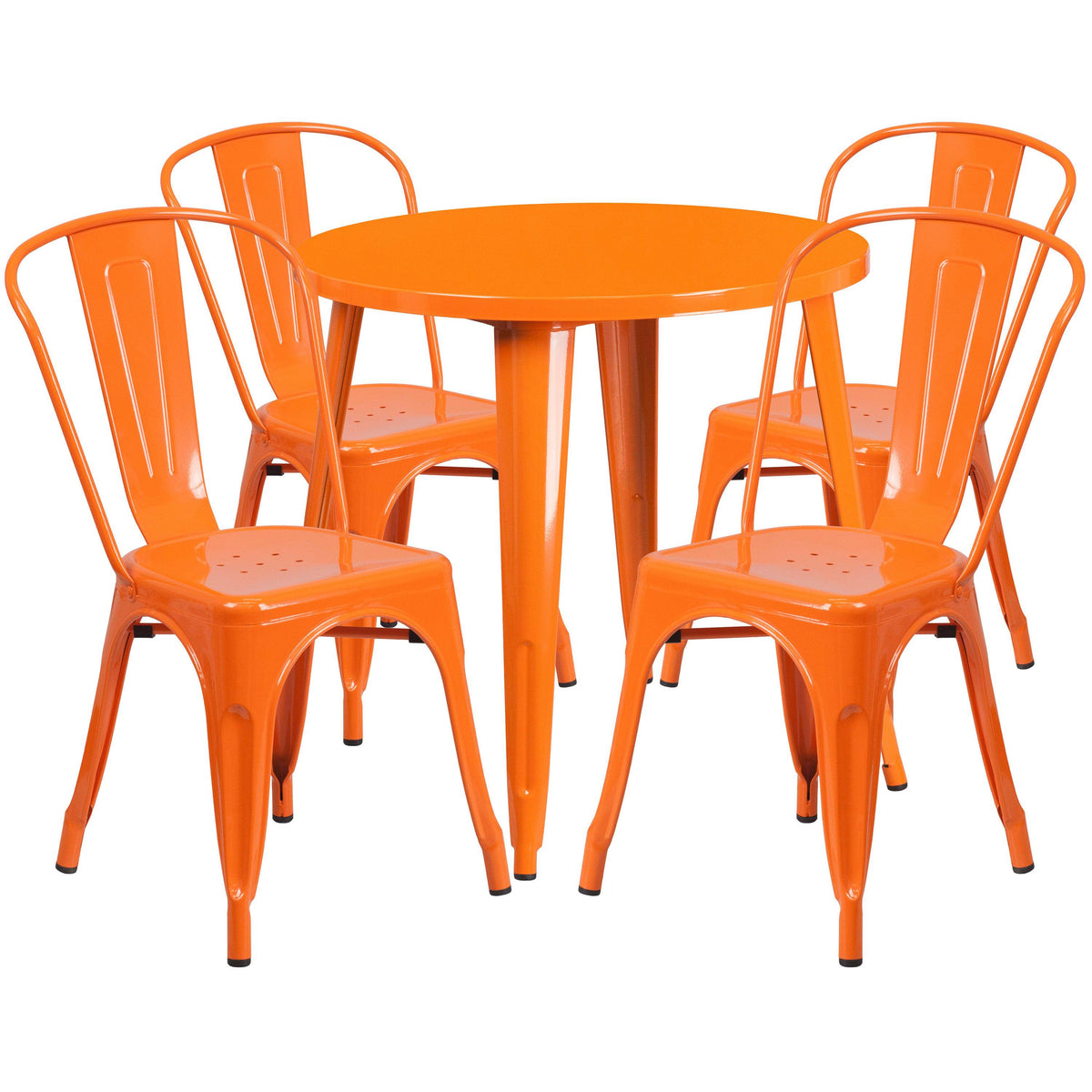 Orange |#| 30inch Round Orange Metal Indoor-Outdoor Table Set with 4 Cafe Chairs