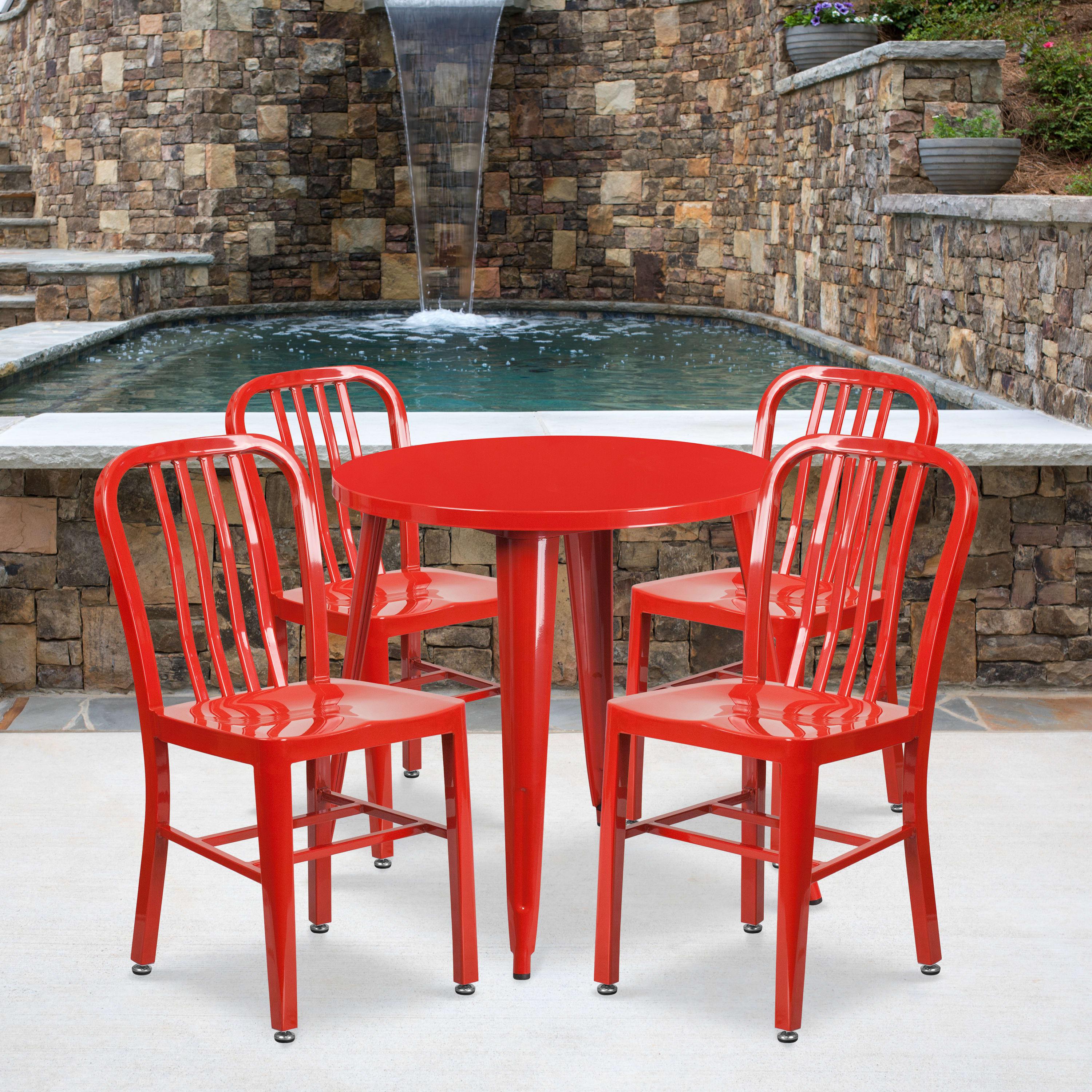 30RD Metal Table Set 4 Chairs CH 51090TH 4 18VRT BizChair